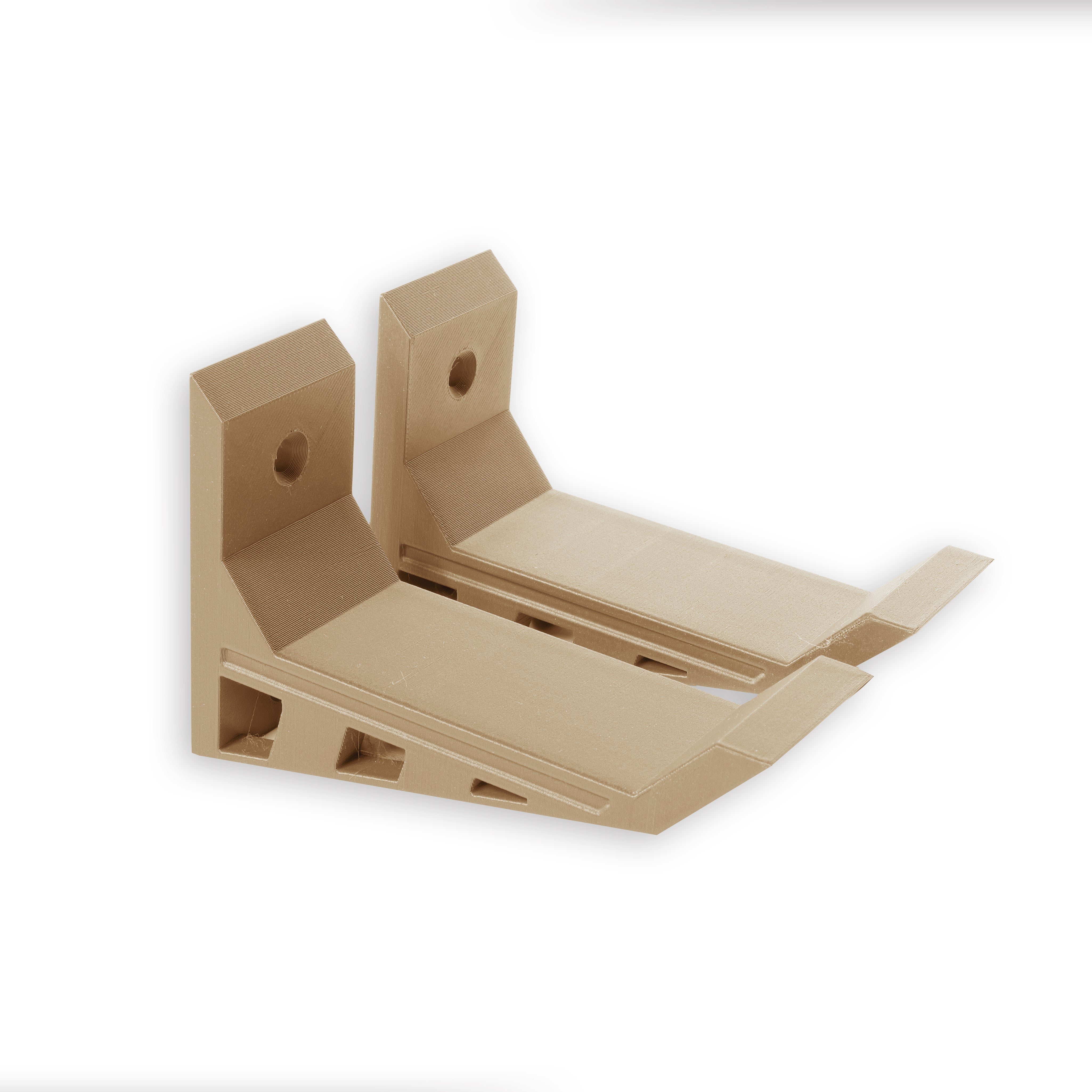 A pair of Gold, Nerf wall mounts, Screw in and adhesive install,  close-up on drywall