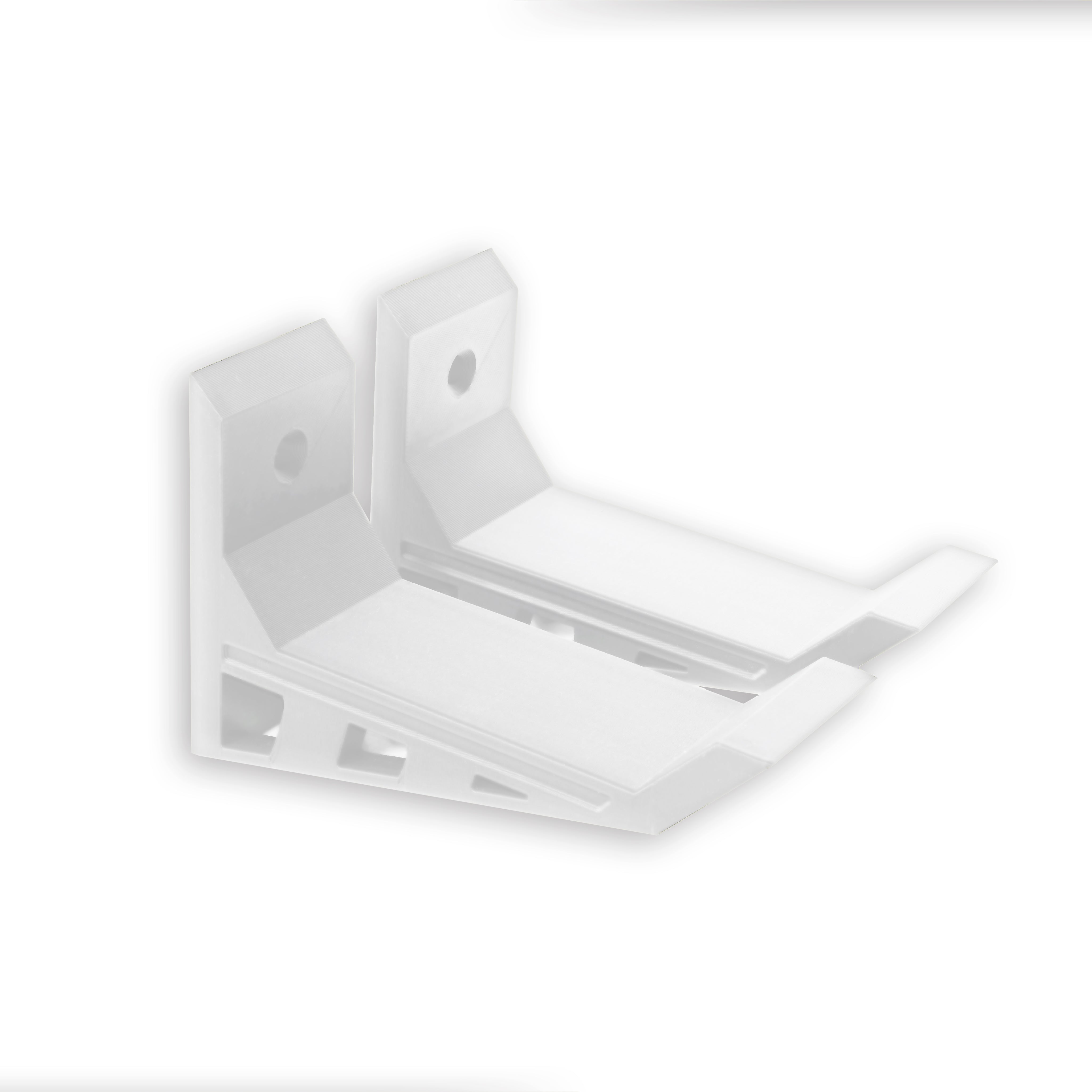 A pair of white, Nerf wall mounts, Screw in and adhesive install,  close-up on drywall